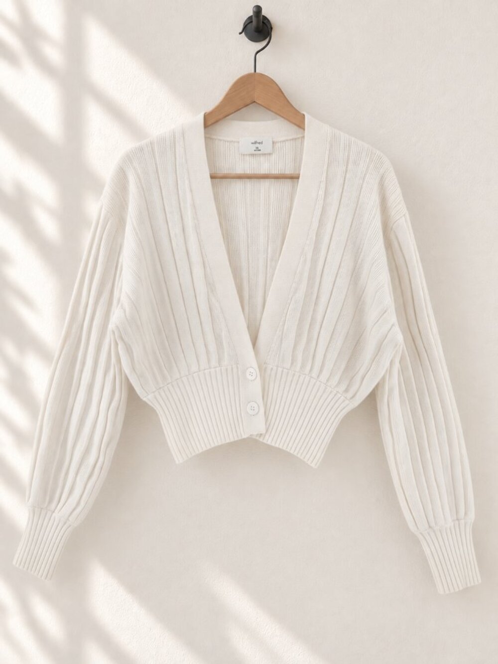 Wilfred by Aritzia, Thais Cropped Cardigan, Ivory, Merino Wool Blend, Size M